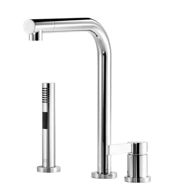 Elio Dark Chrome Kitchen Faucets Two Hole Mixer With Individual