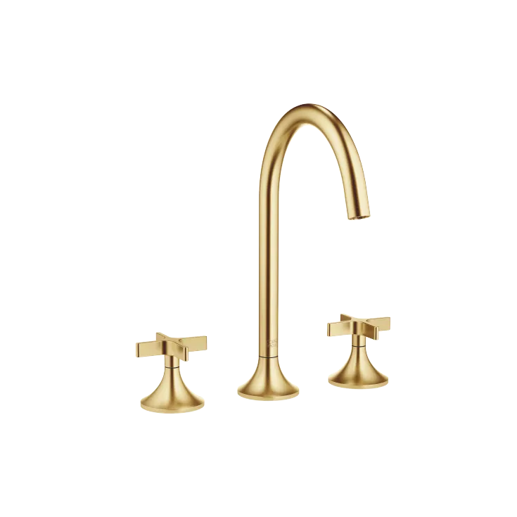 VAIA Brushed Durabrass 23kt Gold Three Hole Lavatory Mixer With Drain