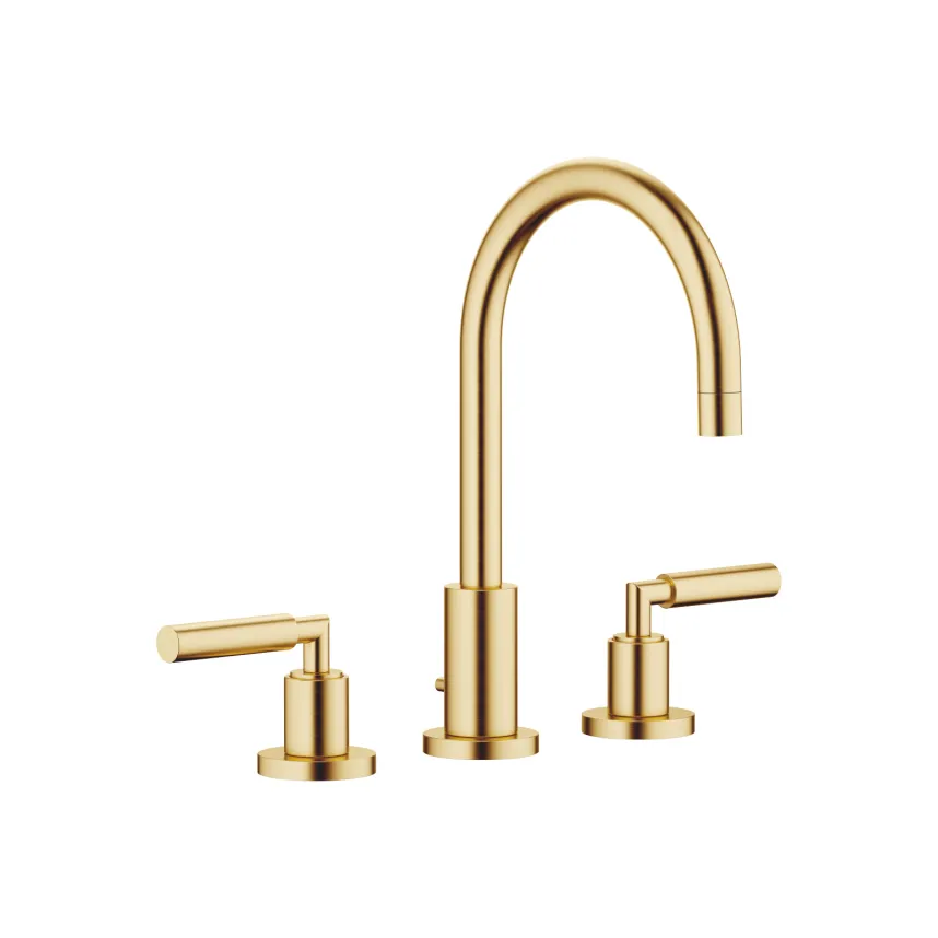 Tara Brushed Durabrass Kt Gold Washbasin Faucets Three Hole