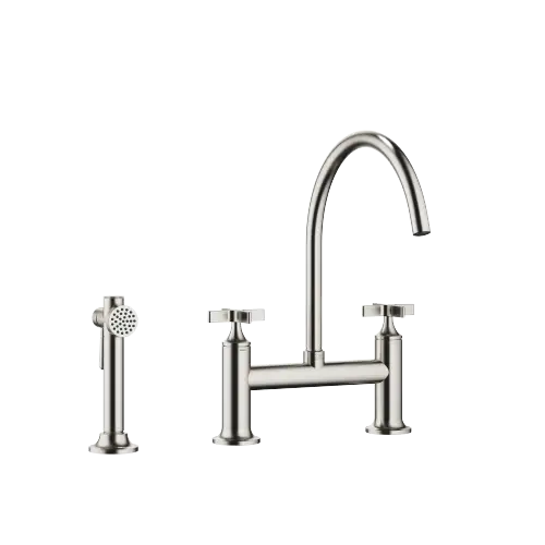 VAIA Two-hole bridge mixer with rinsing spray set - Brushed Platinum - Set containing 2 articles