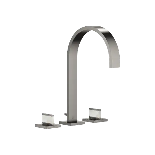 MEM Three-hole basin mixer with pop-up waste Nature Squared Pearl Shell Callisto White - Brushed Dark Platinum - Set containing 3 articles