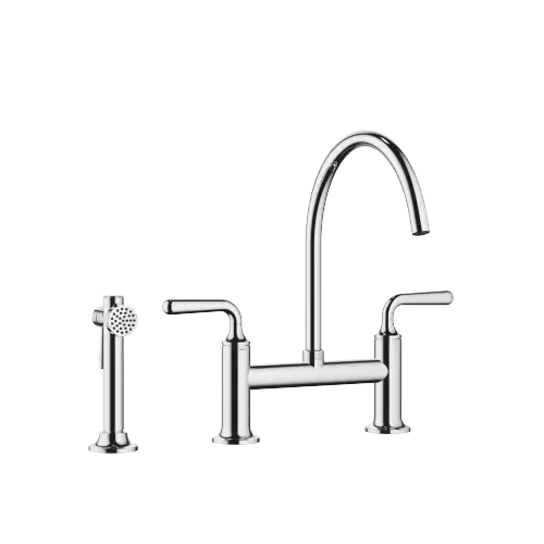 VAIA Two-hole bridge mixer with rinsing spray set - Chrome - Set containing 2 articles