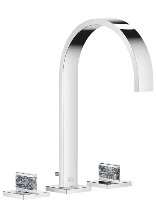 MEM Three-hole basin mixer with pop-up waste Nature Squared Black Agate Ariel - Brushed Dark Platinum - Set containing 3 articles