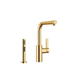 ELIO Single-lever mixer with rinsing spray set - Brushed Durabrass (23kt Gold) - Set containing 2 articles