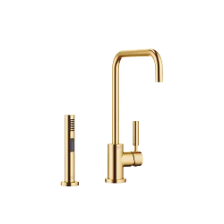 META 02 Single-lever mixer with rinsing spray set - Brushed Durabrass (23kt Gold) - Set containing 2 articles