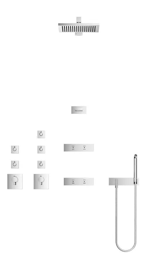 VERTICAL SHOWER hot & cold - Brushed Stainless Steel / Platinum Matt - Set containing 21 articles