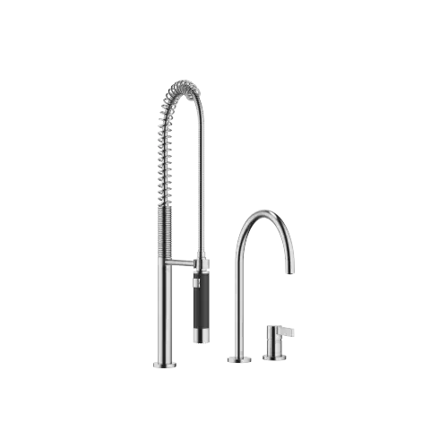 TARA ULTRA Two-hole mixer with individual rosettes with profi spray set - Brushed Chrome - Set containing 2 articles