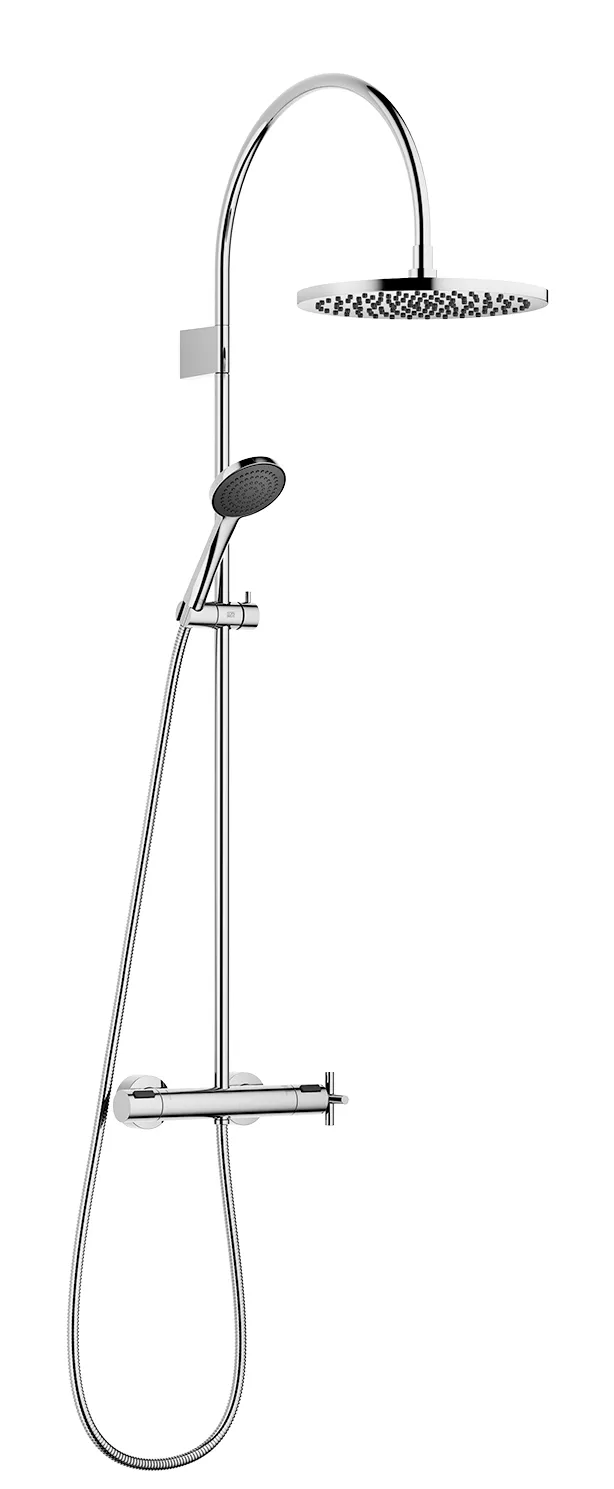 TARA Showerpipe mit Brause-Thermostat mit Handbrausegarnitur 300 mm - Gold gebürstet (PVD) - Set aus 1 Artikeln