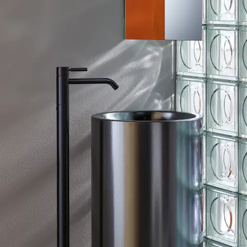 META Miscelatore monocomando lavabo con tubo verticale senza piletta - Platinato spazzolato - 22 584 660-06