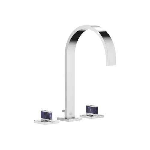 MEM Three-hole basin mixer with pop-up waste Nature Squared Mussel Shell Gaya Blue - Brushed Chrome - Set containing 3 articles