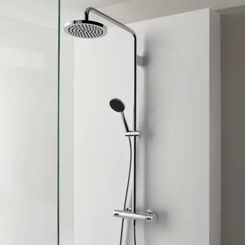 Showerpipe Application with shower thermostat 220 mm - Brushed Dark Platinum - Set containing 2 articles