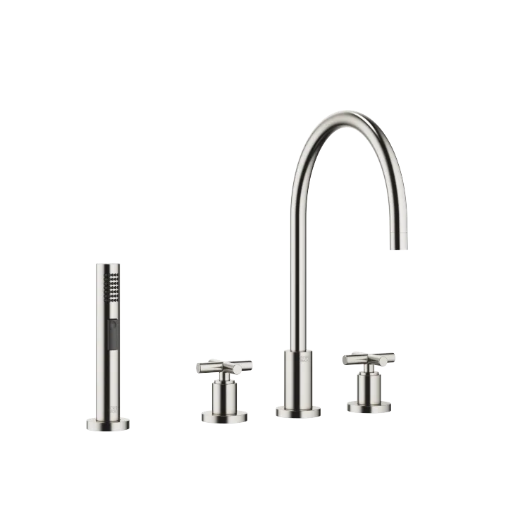 TARA Three-hole mixer with side spray set - Brushed Platinum - Set containing 2 articles