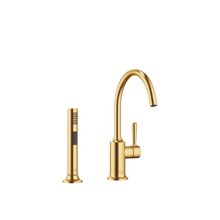 VAIA Einhebelmischer mit Spülbrausegarnitur - Messing gebürstet (23kt Gold) - Set aus 2 Artikeln
