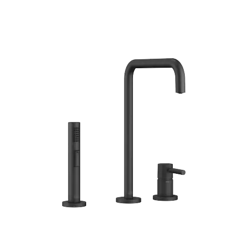 META SQUARE Two-hole mixer with individual rosettes with rinsing spray set - Matte Black - Set containing 2 articles