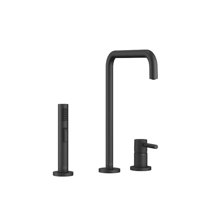 META SQUARE Two-hole mixer with individual flanges with side spray set - Matte Black - Set containing 2 articles