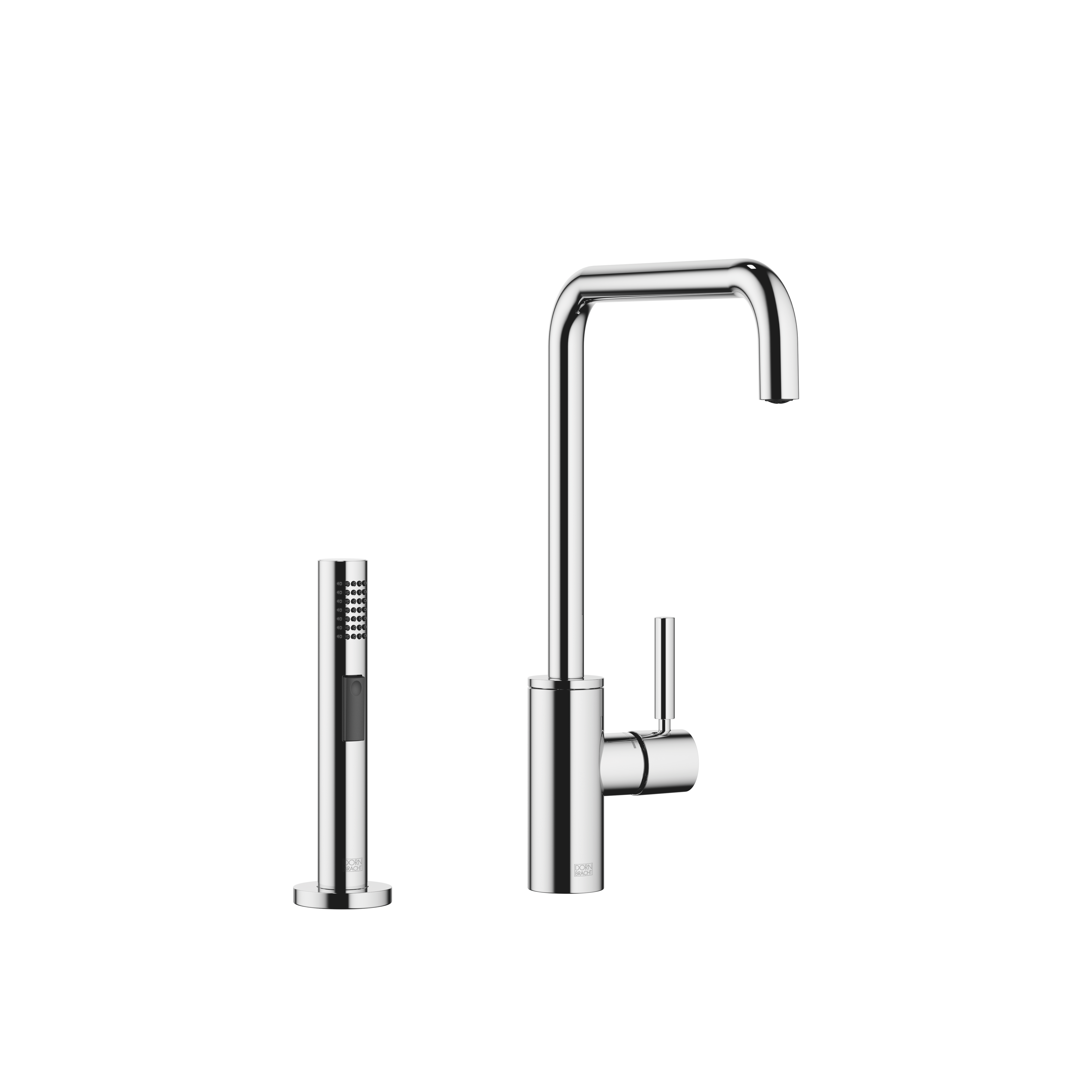 META SQUARE Chrome : Single-lever mixer with side spray set