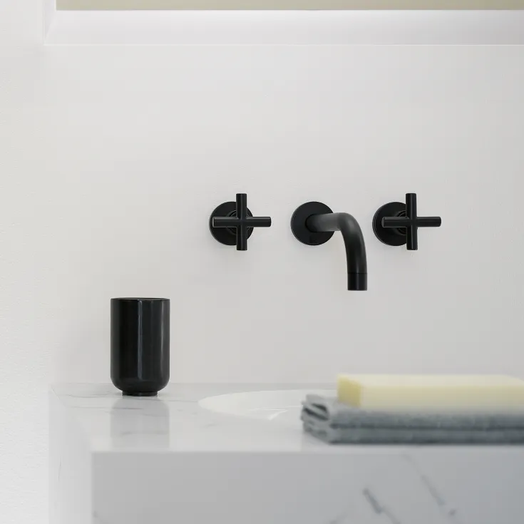 TARA Wall-mounted basin mixer without pop-up waste - Brushed Platinum - 36 712 892-06