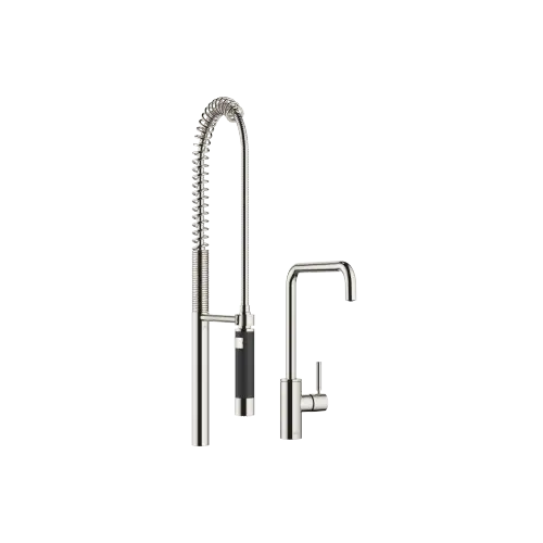 META SQUARE Single-lever mixer with profi spray set - Platinum - Set containing 2 articles