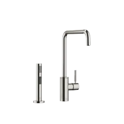 META SQUARE Single-lever mixer with rinsing spray set - Brushed Platinum - Set containing 2 articles