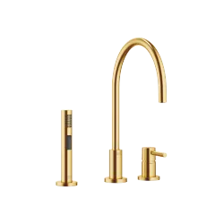 TARA Two-hole mixer with individual rosettes with rinsing spray set - Brushed Durabrass (23kt Gold) - Set containing 2 articles