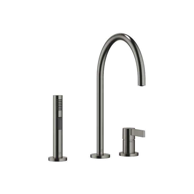 TARA ULTRA Two-hole mixer with individual rosettes with rinsing spray set - Brushed Dark Platinum - Set containing 2 articles