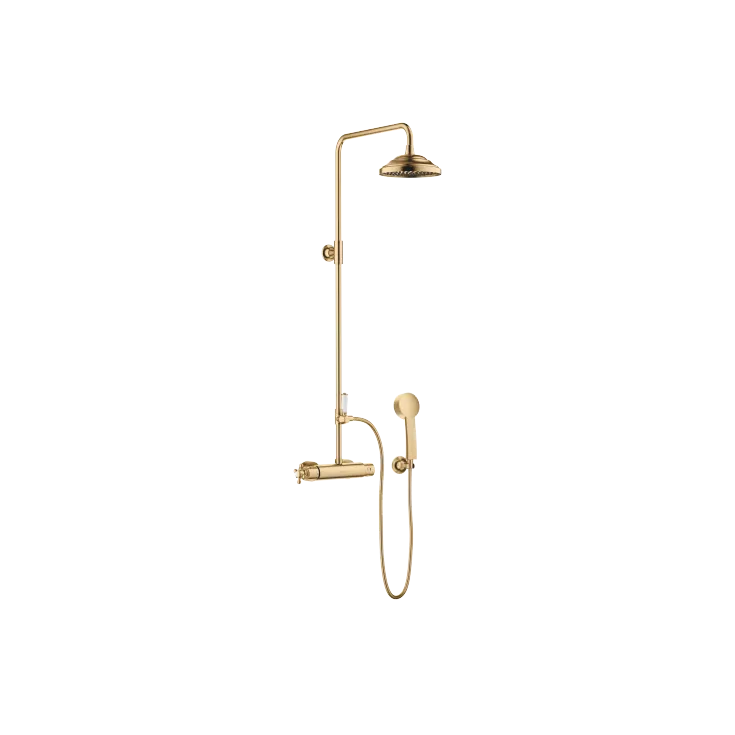 MADISON Showerpipe with shower thermostat - Brushed Durabrass (23kt Gold) - Set containing 3 articles