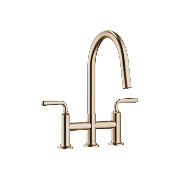 VAIA Dreiloch-Brückenbatterie Pull-down mit Brausefunktion - Champagne gebürstet (22kt Gold) - 19 870 809-46
