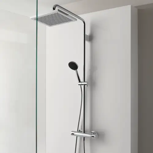 Showerpipe with shower thermostat without hand shower 300 x 240 mm - Brushed Champagne (22kt Gold) - 34 459 980-46