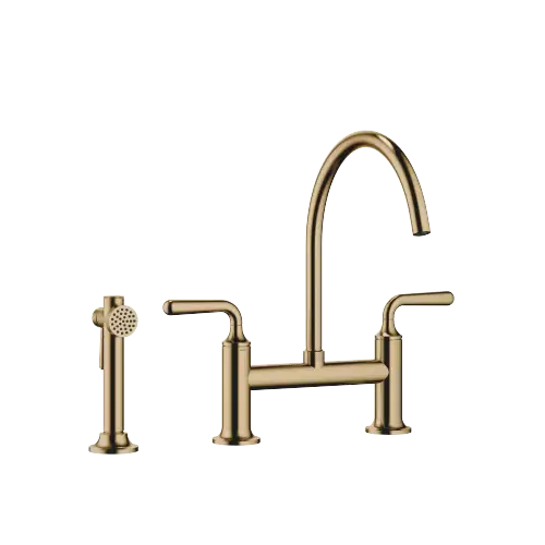 VAIA Zweiloch-Brückenbatterie mit Spülbrausegarnitur - Dark Brass gebürstet (PVD) - Set aus 2 Artikeln