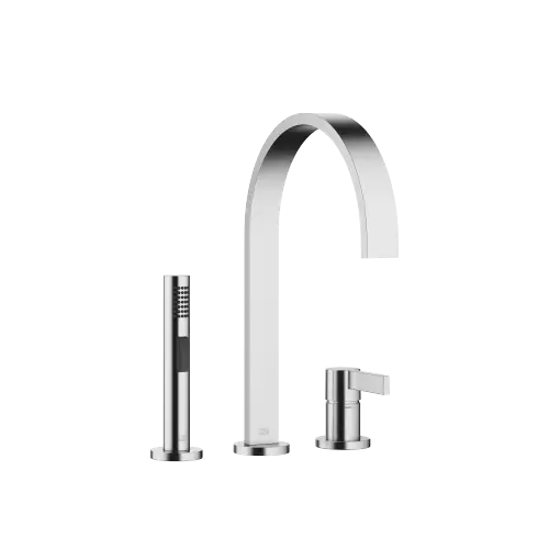 MEM Two-hole mixer with individual rosettes with rinsing spray set - Brushed Chrome - Set containing 2 articles