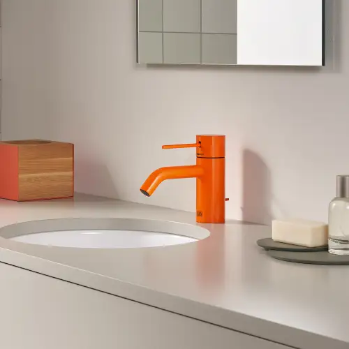 META META SLIM Mitigeur monocommande de lavabo avec garniture d'écoulement - Platine brossé - 33 501 662-06