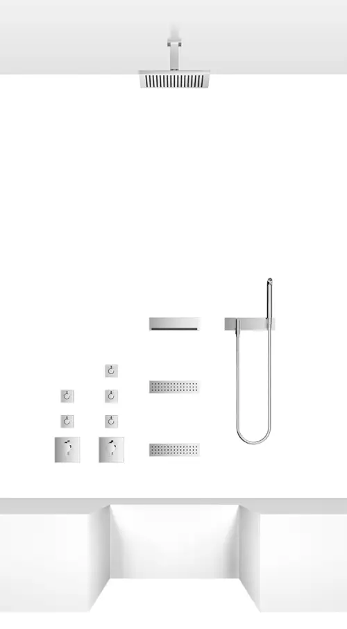COMFORT SHOWER hot & cold - Polished Stainless Steel / Chrome - Set containing 23 articles