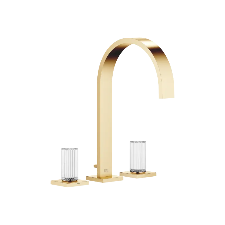MEM Batería americana de lavabo con válvula automática Glass Design CLIVIA medium - Latón cepillado (Oro 23k) - Set que contiene 3 artículos