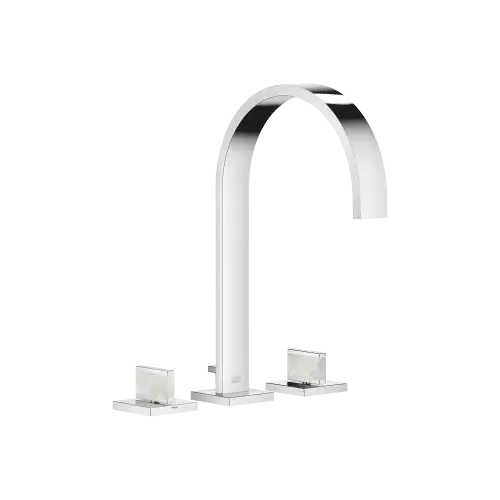 MEM Mélangeur lavabo à 3 trous avec garniture d'écoulement Nature Squared Pearl Shell Callisto White - Chrome - Set contenant 3 articles