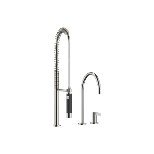 TARA ULTRA Two-hole mixer with individual rosettes with profi spray set - Brushed Platinum - Set containing 2 articles