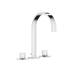 MEM Mélangeur lavabo à 3 trous avec garniture d'écoulement Glass Design ICE small - Chrome - Set contenant 2 articles