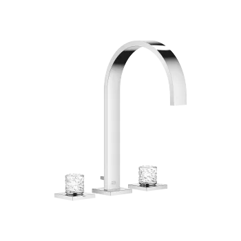 MEM Mélangeur lavabo à 3 trous avec garniture d'écoulement Glass Design ICE small - Chrome - Set contenant 2 articles
