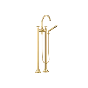 VAIA Two-hole bath mixer for free-standing assembly with hand shower set - Brushed Durabrass (23kt Gold) - 25 943 809-28