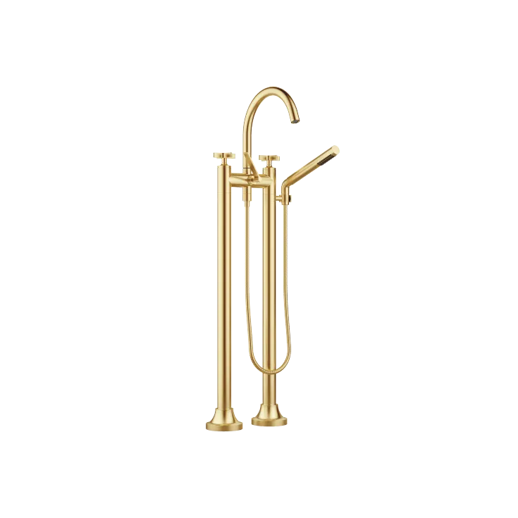 VAIA Two-hole bath mixer for free-standing assembly with hand shower set - Brushed Durabrass (23kt Gold) - 25 943 809-28