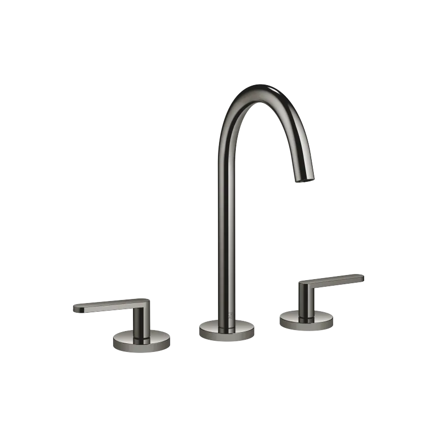 Meta Dark Chrome Washstand Faucets Three Hole Basin Mixer With Pop Up Waste