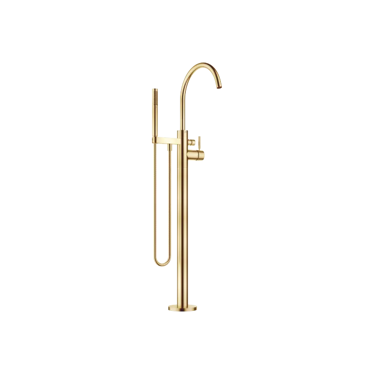 Single-lever bath mixer with stand pipe for free-standing assembly with hand shower set - Brushed Gold (PVD) - 25 863 661-37