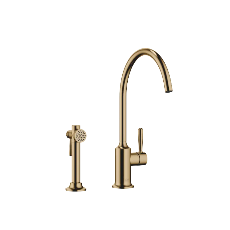 VAIA Single-lever mixer with rinsing spray set - Brushed Dark Brass - Set containing 2 articles