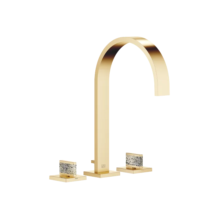 MEM Three-hole lavatory mixer with drain Nature Squared Eggshell Snakeskin Black - Brushed Durabrass (23kt Gold) - Set containing 3 articles