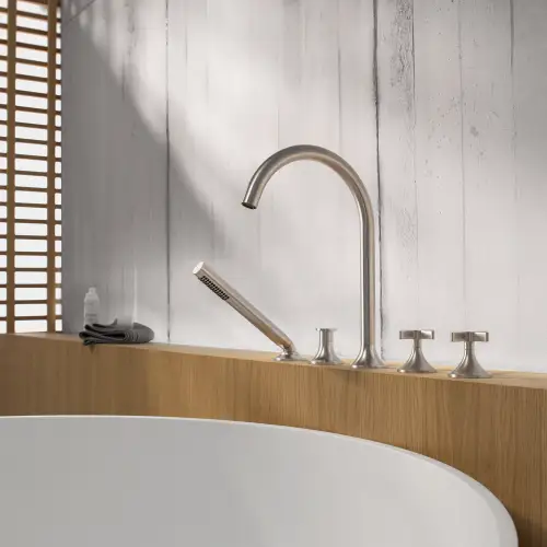 VAIA Five-hole bath mixer for deck mounting with diverter - Brushed Dark Platinum - 27 522 809-99