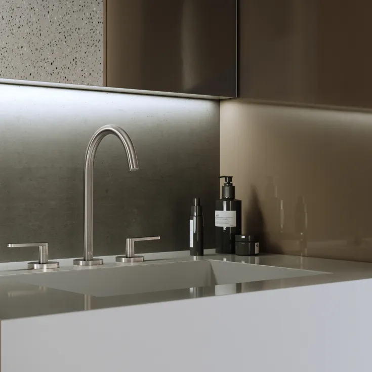 META Mélangeur lavabo à 3 trous avec garniture d'écoulement - Chrome brossé - 20 713 661-93