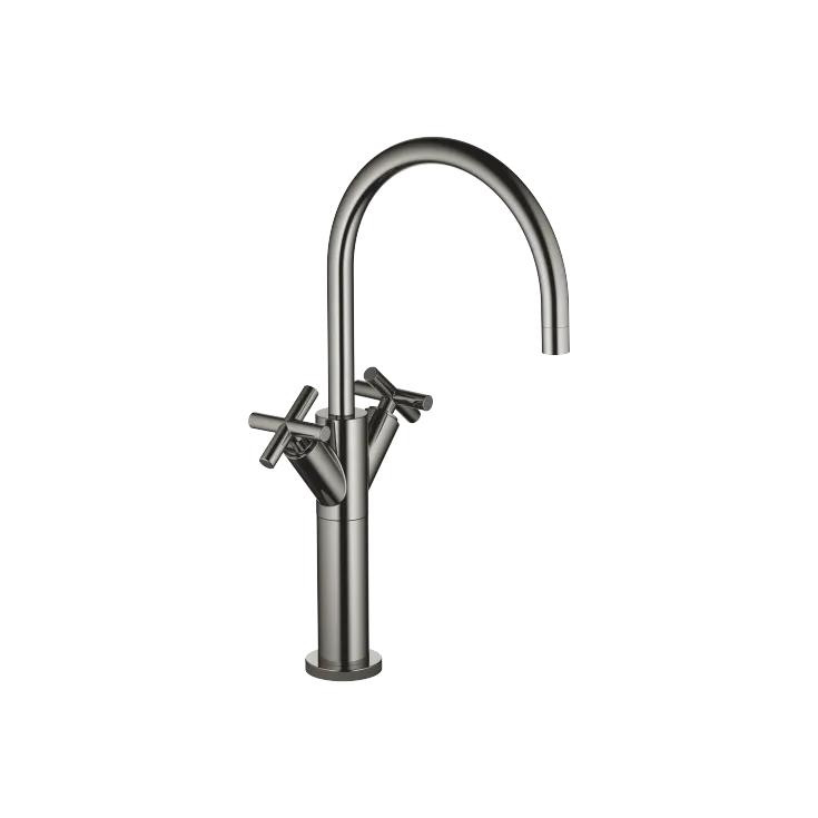 TARA Single-hole basin mixer with raised base without pop-up waste - Dark Chrome - 22 533 892-19