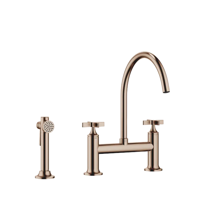 VAIA Two-hole bridge mixer with rinsing spray set - Brushed Bronze - Set containing 2 articles