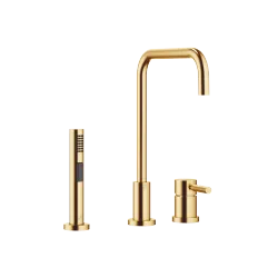 META 02 Two-hole mixer with individual rosettes with rinsing spray set - Brushed Durabrass (23kt Gold) - Set containing 2 articles