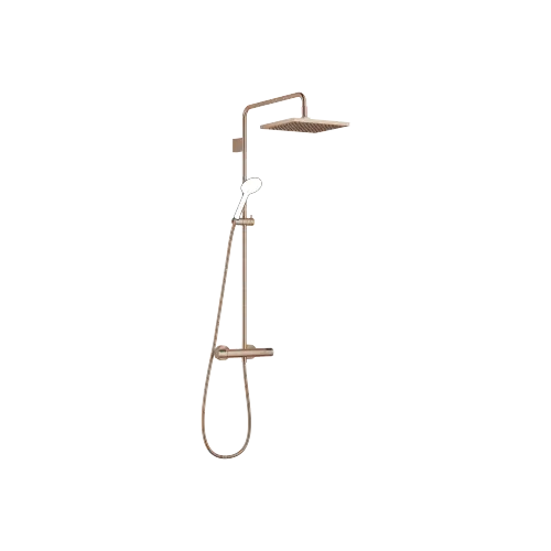 Showerpipe with shower thermostat without hand shower FlowReduce 300 x 240 mm - Brushed Bronze (PVD) - 34 463 980-42