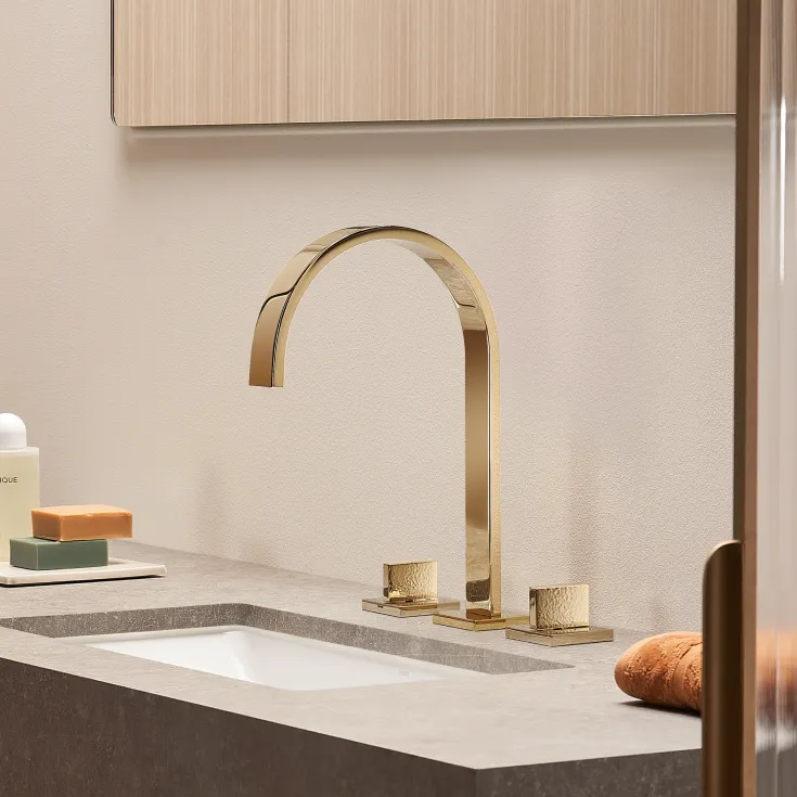 MEM Deck-mounted basin spout with pop-up waste - Brushed Durabrass (23kt Gold) - 13 715 782-28